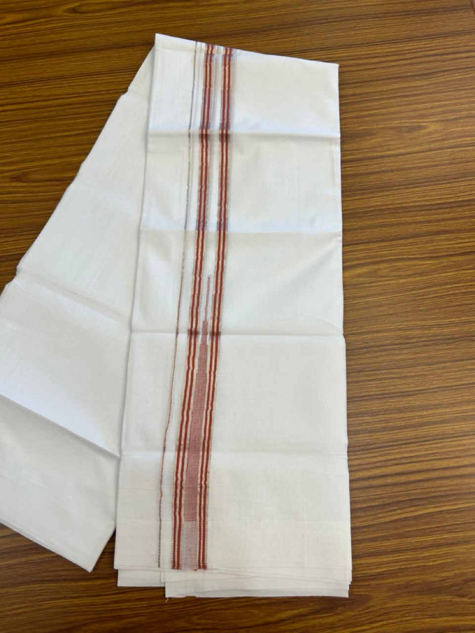 20% Discount ! KaithariKada Balaramapuram 100% Cotton Pure white Double Mundu/Dhoti - (100x80)s - 1.5 inch Silver Kasav & Red Stripes Chutty Kara 3.90 mtr (8 muzham) - 25 KK5287 PMC