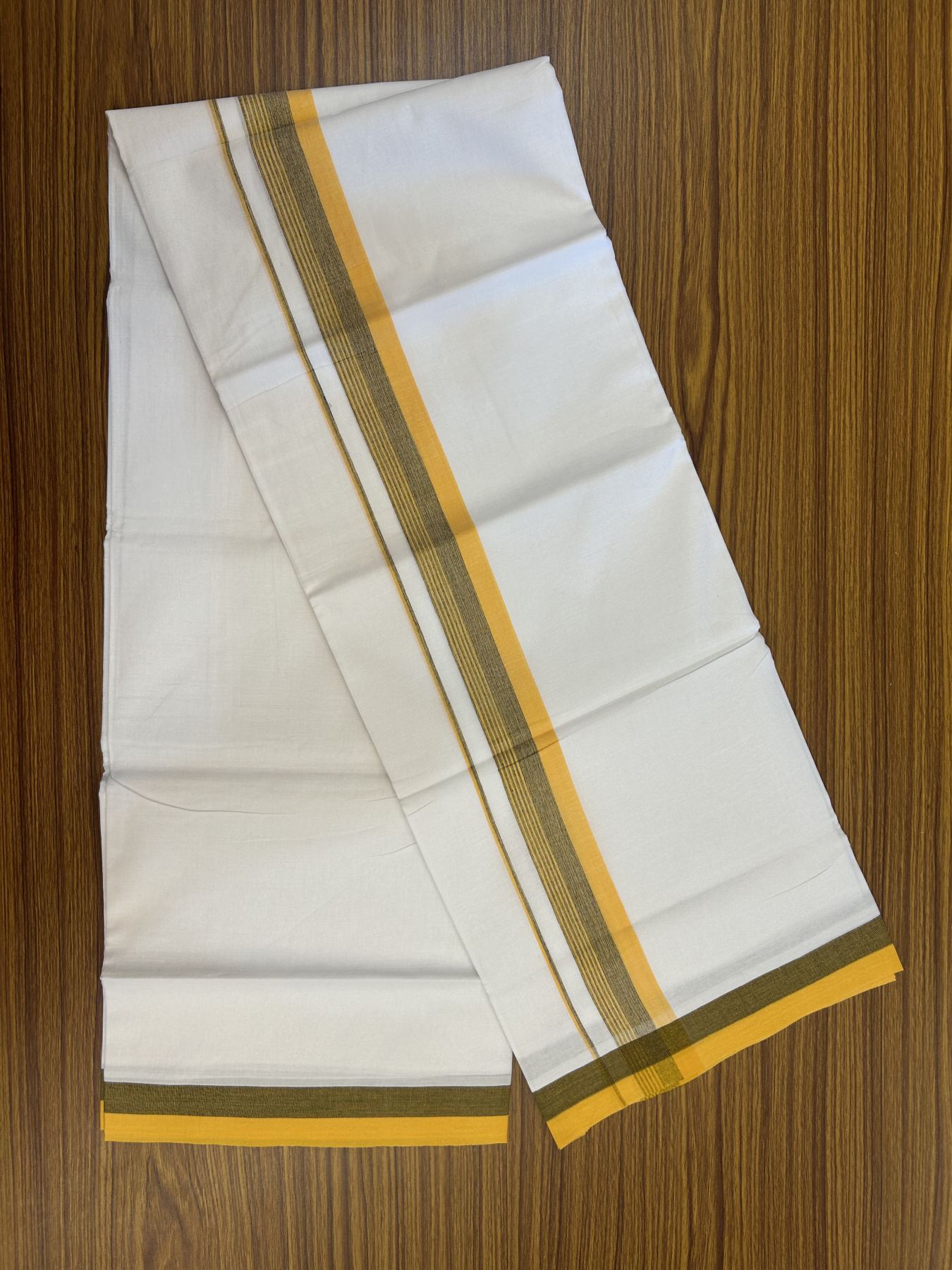 20% Discount ! Kaitharikada Balaramapuram 100% Cotton Pure White Double Mundu/Dothi - 100x80 - 1.5 inch Light Orange & Black Striped Kara 3.80 mtr (8 muzham) - 11 KK5323 VAS