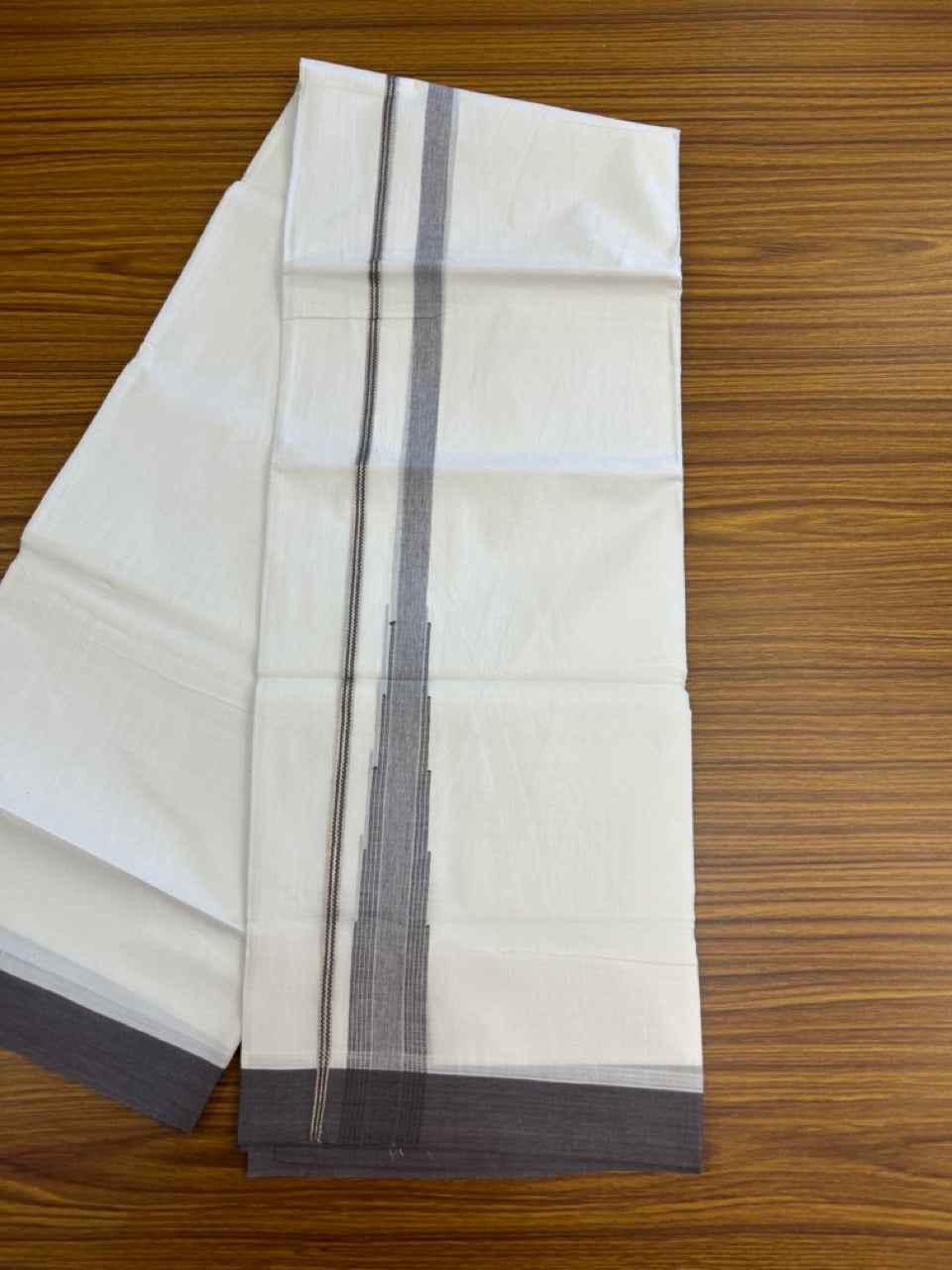 20% Discount ! KaithariKada Balaramapuram 100% Cotton Pure white Double Mundu/Dhoti - (100x80)s - 1.5 inch Silver Kasav & Matte Purple Stripes Chutty Kara 3.90 mtr (8 muzham) - 27 KK5287 PMC