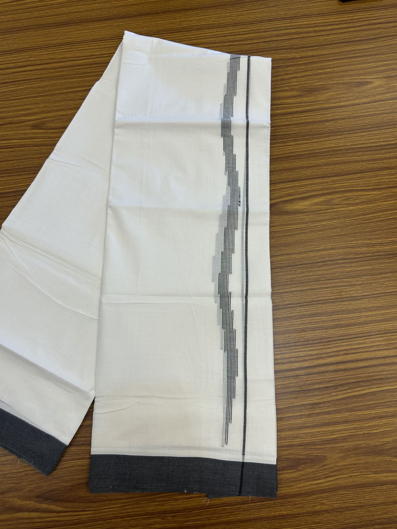 20% Discount ! Kaitharikada Balaramapuram 100% Cotton Pure White Double Mundu/Dothi - 100x80 - 0.75 inch Black Stripes Design Kara 3.80 mtr (8 muzham) - 14 KK5323 THI