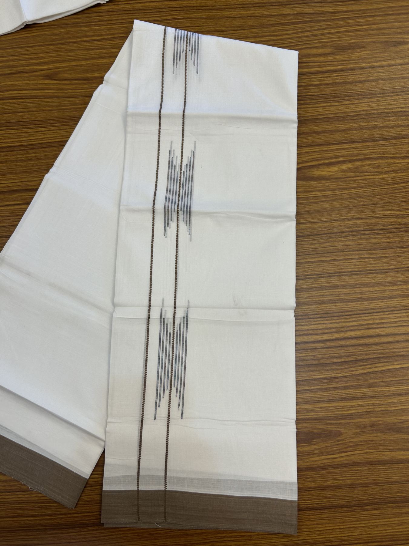 20% Discount ! Kaitharikada Balaramapuram 100% Cotton Pure White Double Mundu/Dothi - 100x80 - 1.5 inch Brown & Multi Colour Stripes Design Kara 3.80 mtr (8 muzham) - 12 KK5323 THI