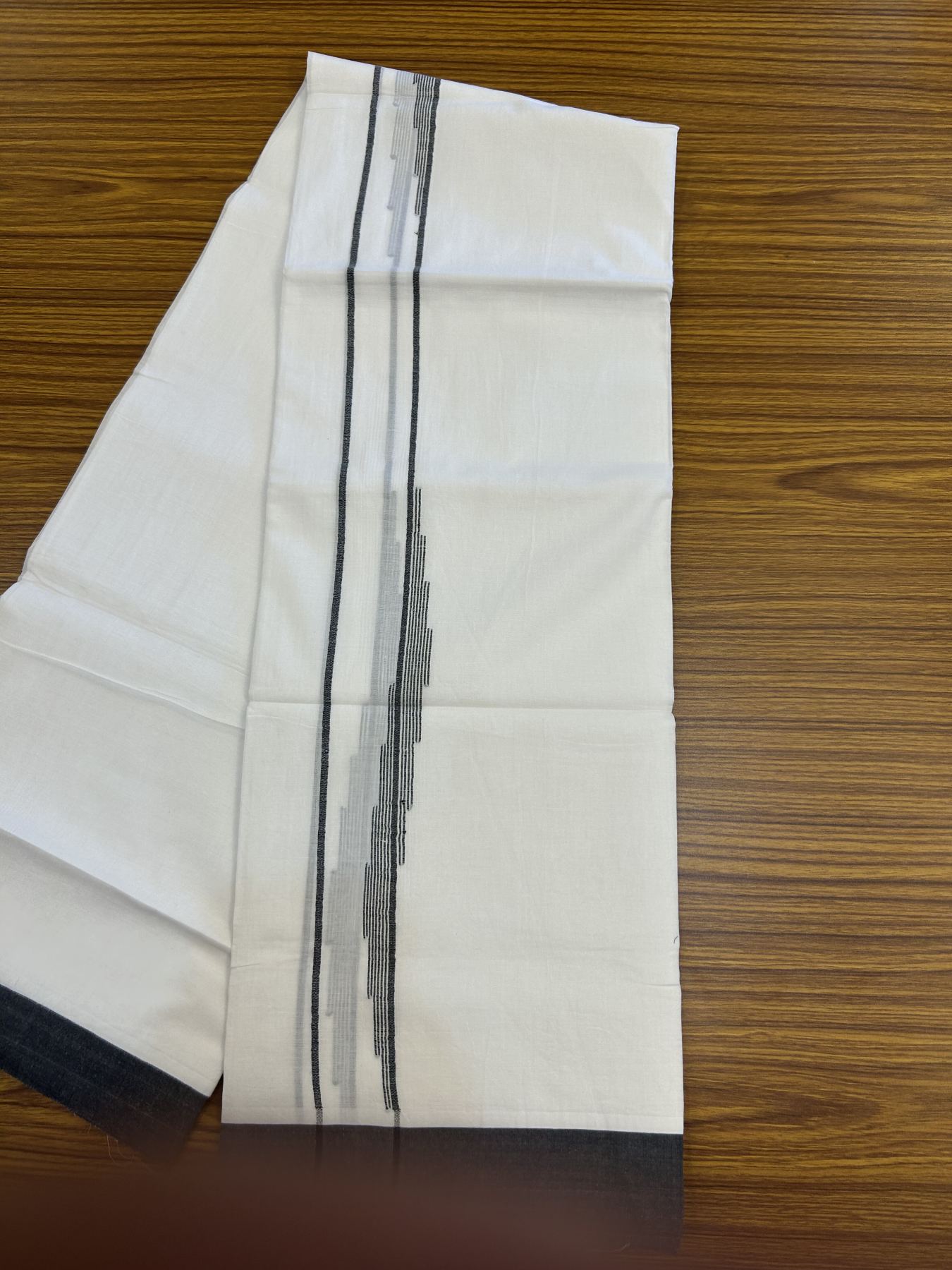 20% Discount ! Kaitharikada Balaramapuram 100% Cotton Pure White Double Mundu/Dothi - 100x80 - 0.75 inch Black Stripes Design Kara 3.80 mtr (8 muzham) - 16 KK5323 THI