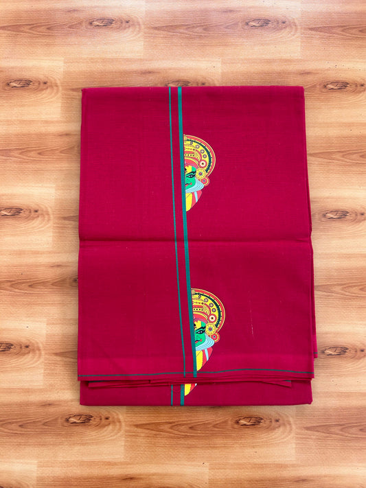Single Kaily / Lungi- 20% Discount !! Kaitharikada - Pure Cotton - (40s) - 0.5 cm Green Kara Multi Printed Design Kara with Maroon colour Body (2 meter / 4 muzham) - 50 KK8062 GAN