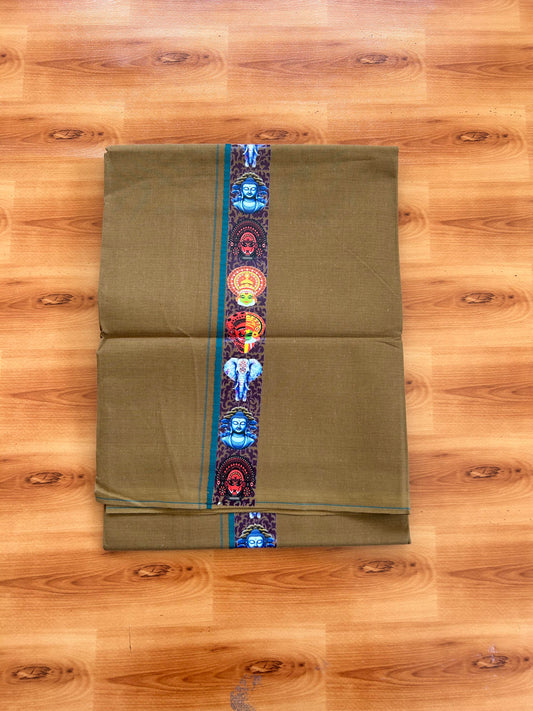 Single Kaily / Lungi- 20% Discount !! Kaitharikada - Pure Cotton - (40s) - 0.5 cm Green Kara Multi Printed Design Kara with Brown colour Body (2 meter / 4 muzham) - 49 KK8062 GAN