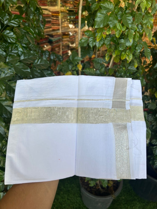 20% Discount! KaithariKada Balaramapuram 100% Cotton Double Pure White Mundu/Dhoti - 100x80 - 1.5 inch Silver Kasavu Kara - 3.90 Mtr (8 Muzham) - 15 KK5287 PMC