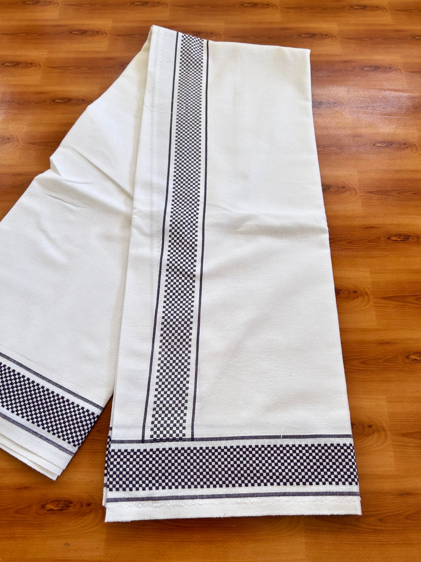 Kaitharikada - Single Kaily / Lungi - Mixed Cotton - 40s twisted - 2 inch Violet Check Printed Design Kara with White colour body (2 meter / 4 muzham) -  42 KK8062 GAN