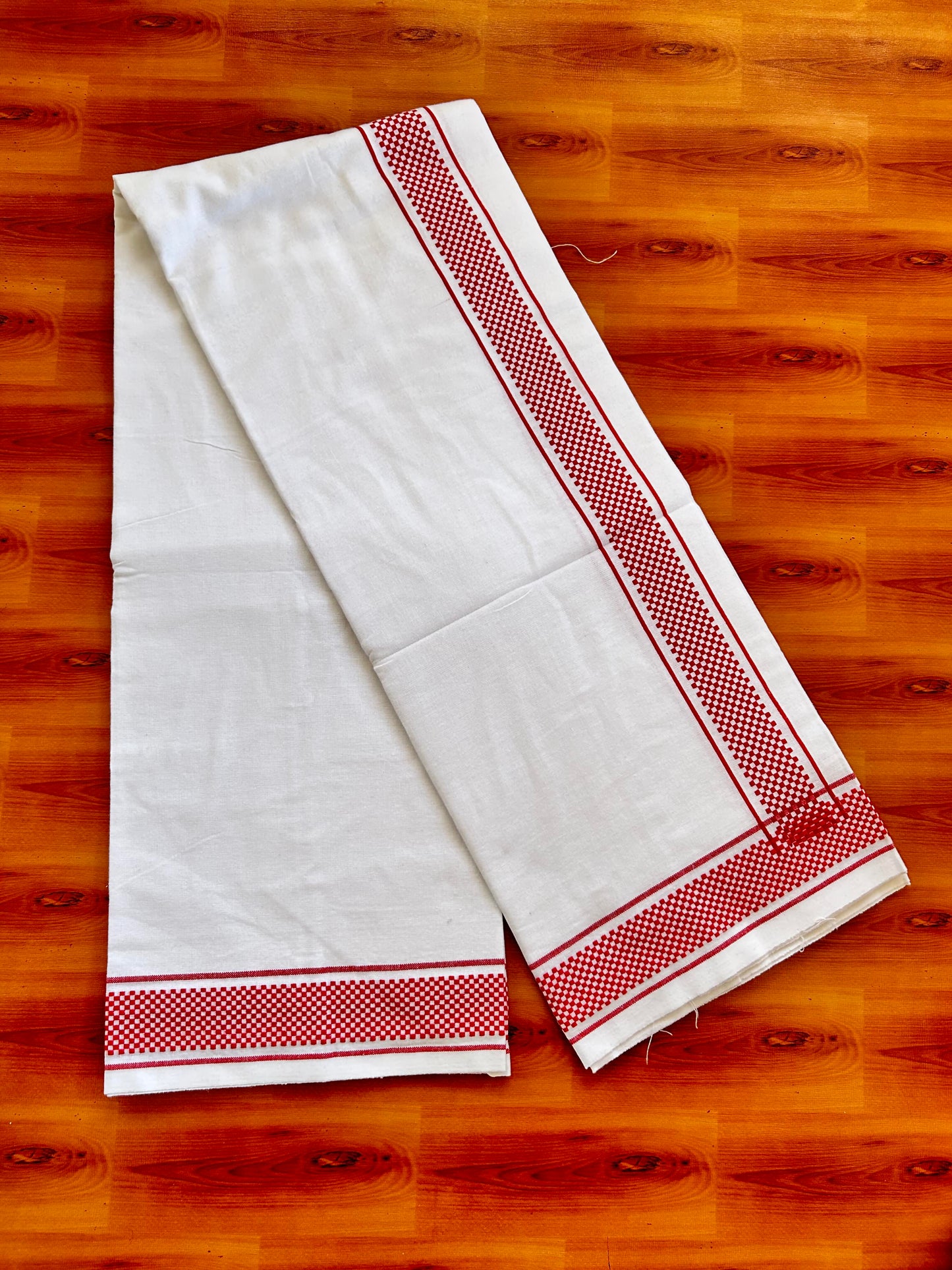 Kaitharikada - Single Kaily / Lungi - Mixed Cotton - 40s twisted - 2 inch Red Check Printed Design Kara with White colour body (2 meter / 4 muzham) -  41 KK8062 GAN