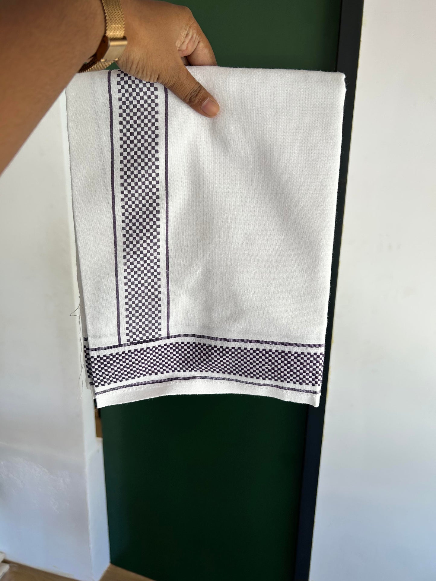 Kaitharikada - Single Kaily / Lungi - Mixed Cotton - 40s twisted - 2 inch Violet Check Printed Design Kara with White colour body (2 meter / 4 muzham) -  42 KK8062 GAN