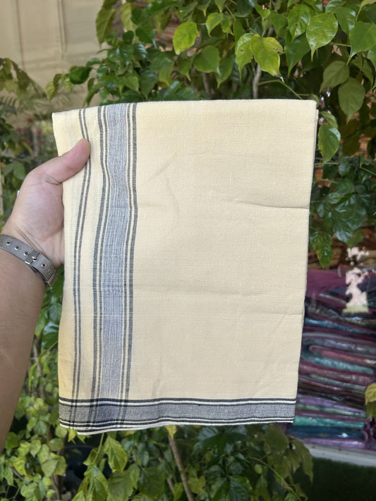 Kannur Kavi - 36% Discount !! 95% cotton 5 % Polyster - Single Kaily / Lungi - 60s - 1.25 inch Black shaded striped kara with Light Yellow colour Body 1.90 mtr (4 muzham) - 8 KK5323 KUT