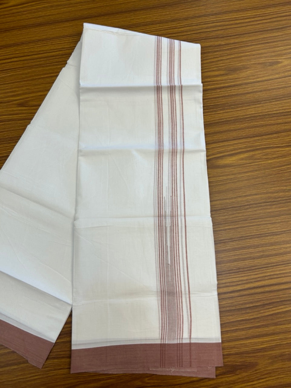 20% Discount ! Kaitharikada Balaramapuram 100% Pure Cotton Double Pure White Mundu/Dhoti - 100x80 - 1.25 inch Dusty Rose striped chutty 3.90 mtr (8.5 muzham) - 72 KK5287 PMC