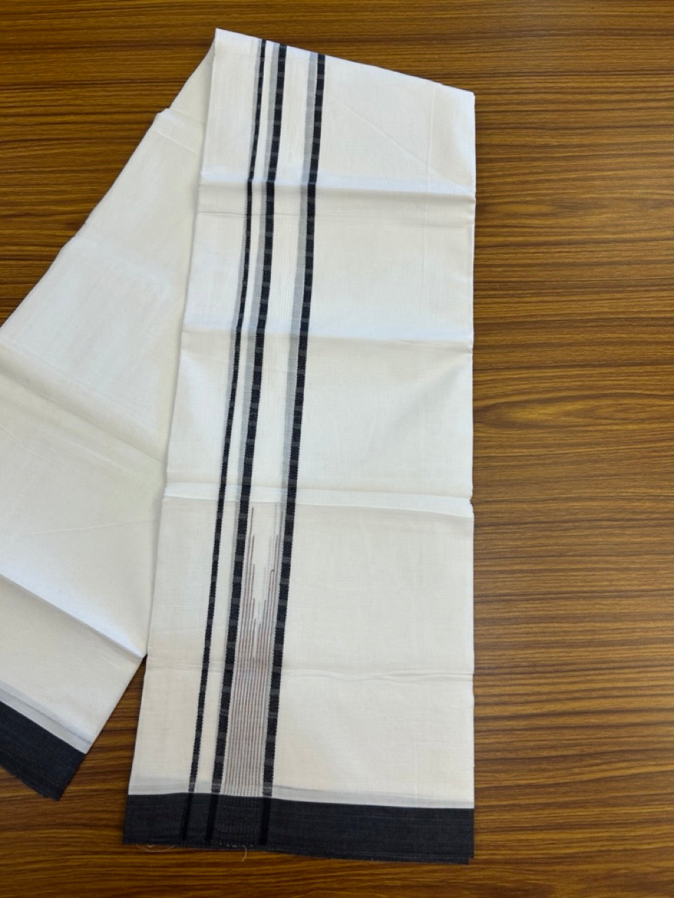 20% Discount ! Kaitharikada Balaramapuram 100% Pure Cotton Double Pure White Mundu/Dhoti - 100x80 - 1.5 inch Black & Multi colour striped chutty 3.90 mtr (8.5 muzham) - 73 KK5287 PMC