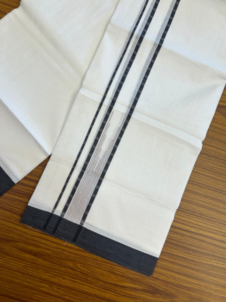 20% Discount ! Kaitharikada Balaramapuram 100% Pure Cotton Double Pure White Mundu/Dhoti - 100x80 - 1.5 inch Black & Multi colour striped chutty 3.90 mtr (8.5 muzham) - 73 KK5287 PMC