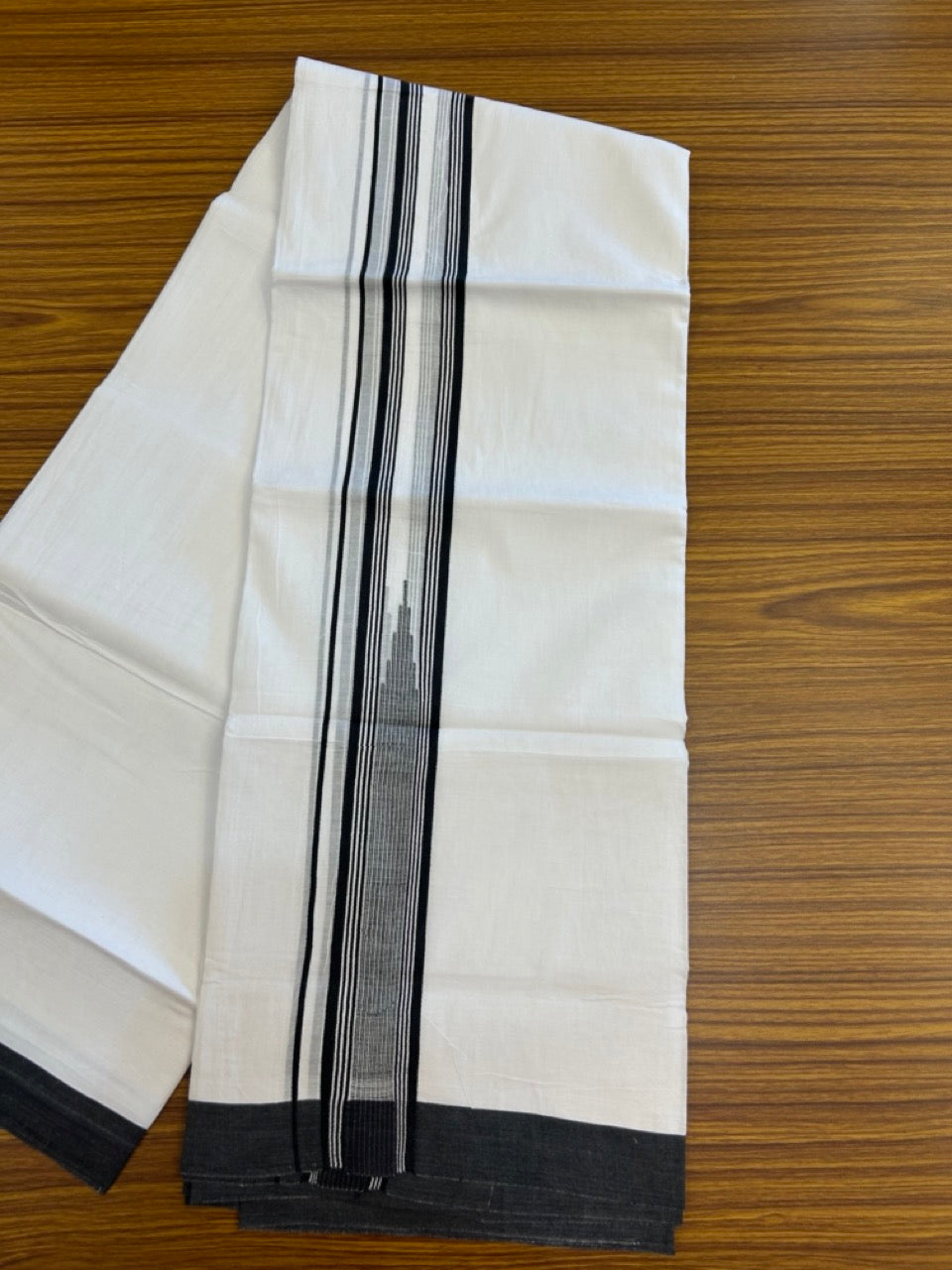 20% Discount ! Kaitharikada Balaramapuram 100% Pure Cotton Double Pure White Mundu/Dhoti - 100x80 - 1.75 inch Black striped temple chutty 3.90 mtr (8.5 muzham) - 62 KK5287 PMC