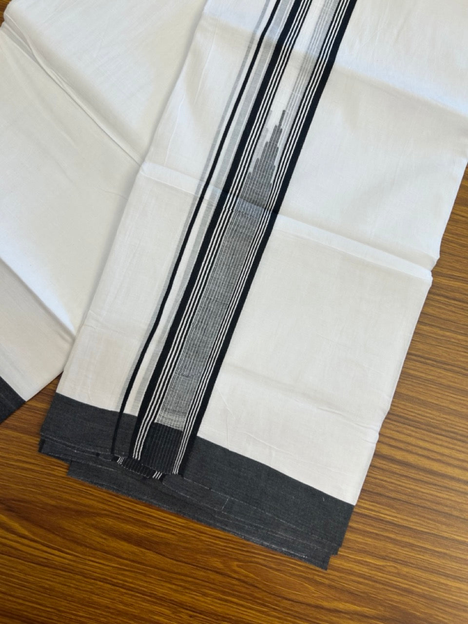 20% Discount ! Kaitharikada Balaramapuram 100% Pure Cotton Double Pure White Mundu/Dhoti - 100x80 - 1.75 inch Black striped temple chutty 3.90 mtr (8.5 muzham) - 62 KK5287 PMC