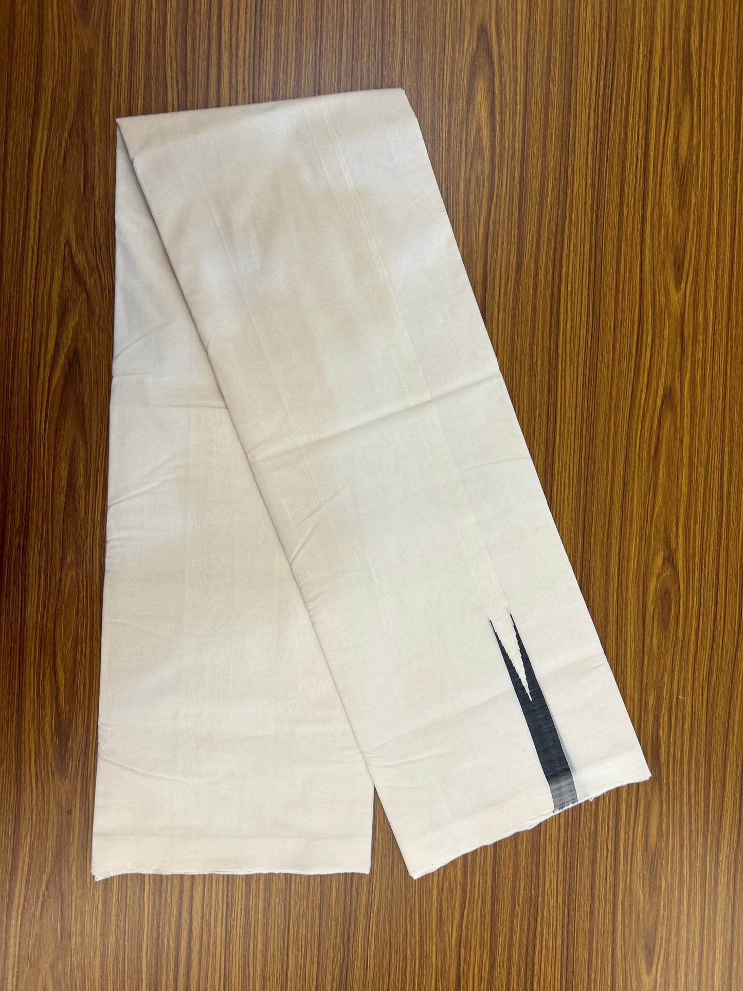 25% Discount!! KaithariKada Handloom Unakkupaav - Kerala Handloom - 100% Pure Cotton Off White - (Unbleached) Double Mundu/Dothi - 100x80 - 2 cm Black Chutty Kara 3.80 mtr (8 muzham) - 13 KK5353 REA