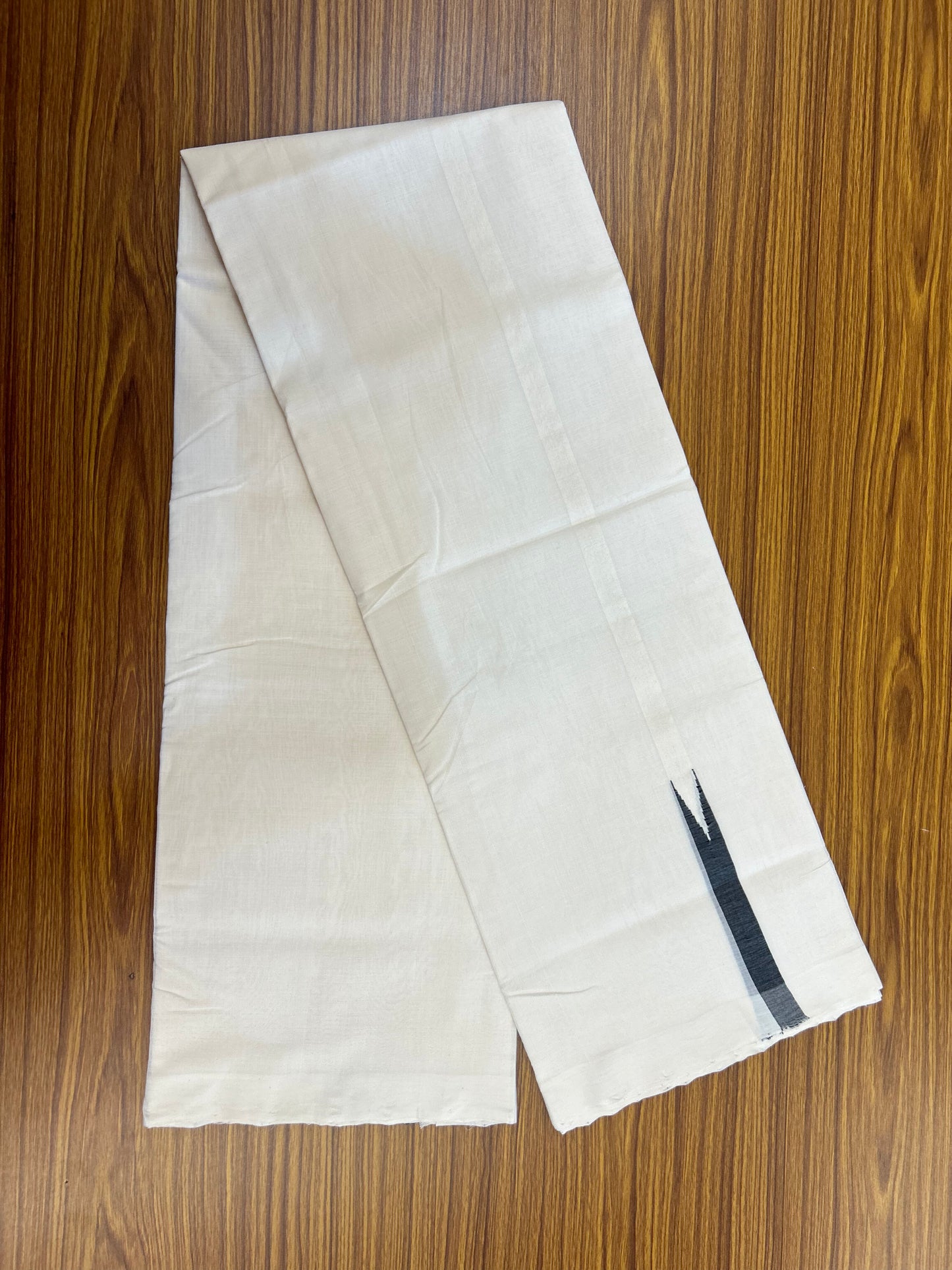 25% Discount!! KaithariKada Handloom Unakkupaav - Kerala Handloom - 100% Pure Cotton Off White - (Unbleached) Double Mundu/Dothi - 100x80 - 1.5 cm Black Chutty Kara 3.80 mtr (8 muzham) - 12 KK5353 REA