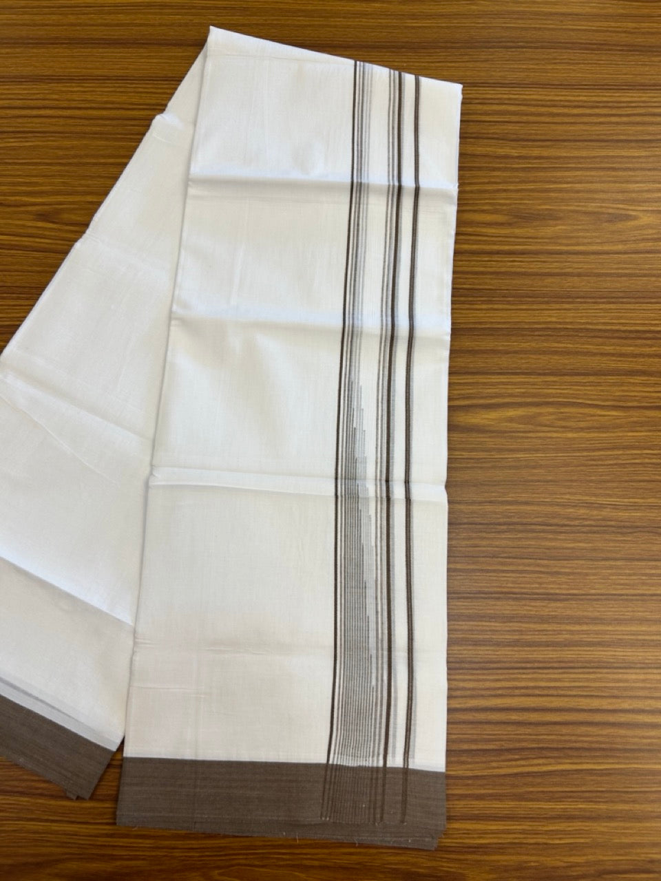20% Discount ! Kaitharikada Balaramapuram 100% Pure Cotton Double Pure White Mundu/Dhoti - 100x80 - 1.75 inch Brown striped chutty 3.90 mtr (8.5 muzham) - 70 KK5287 PMC