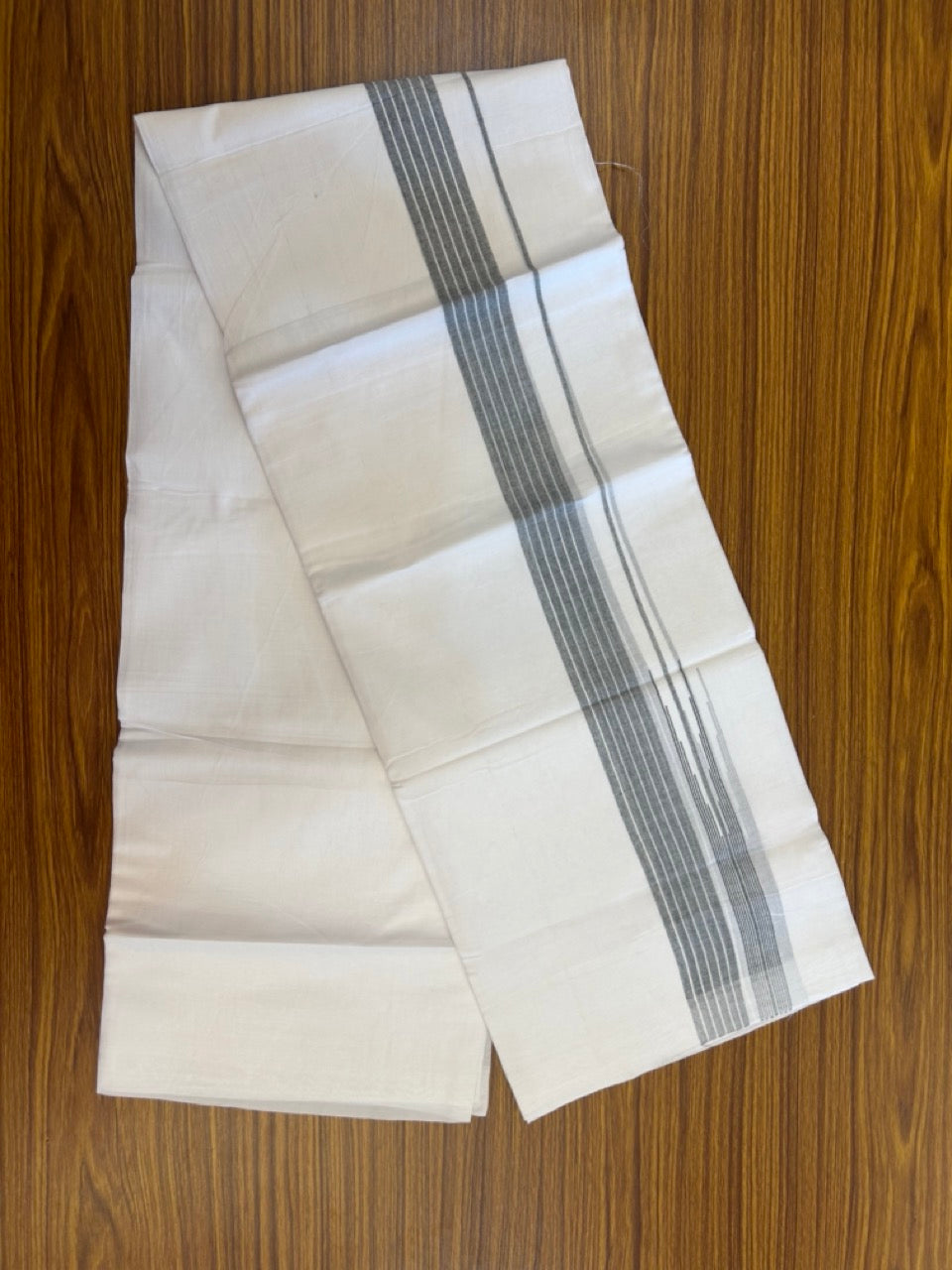 20% Discount ! Kaitharikada Balaramapuram 100% Pure Cotton Double Pure White Mundu/Dhoti - 100x80 - 1.5 inch Ash Black shaded striped chutty 3.90 mtr (8.5 muzham) - 75 KK5287 PMC