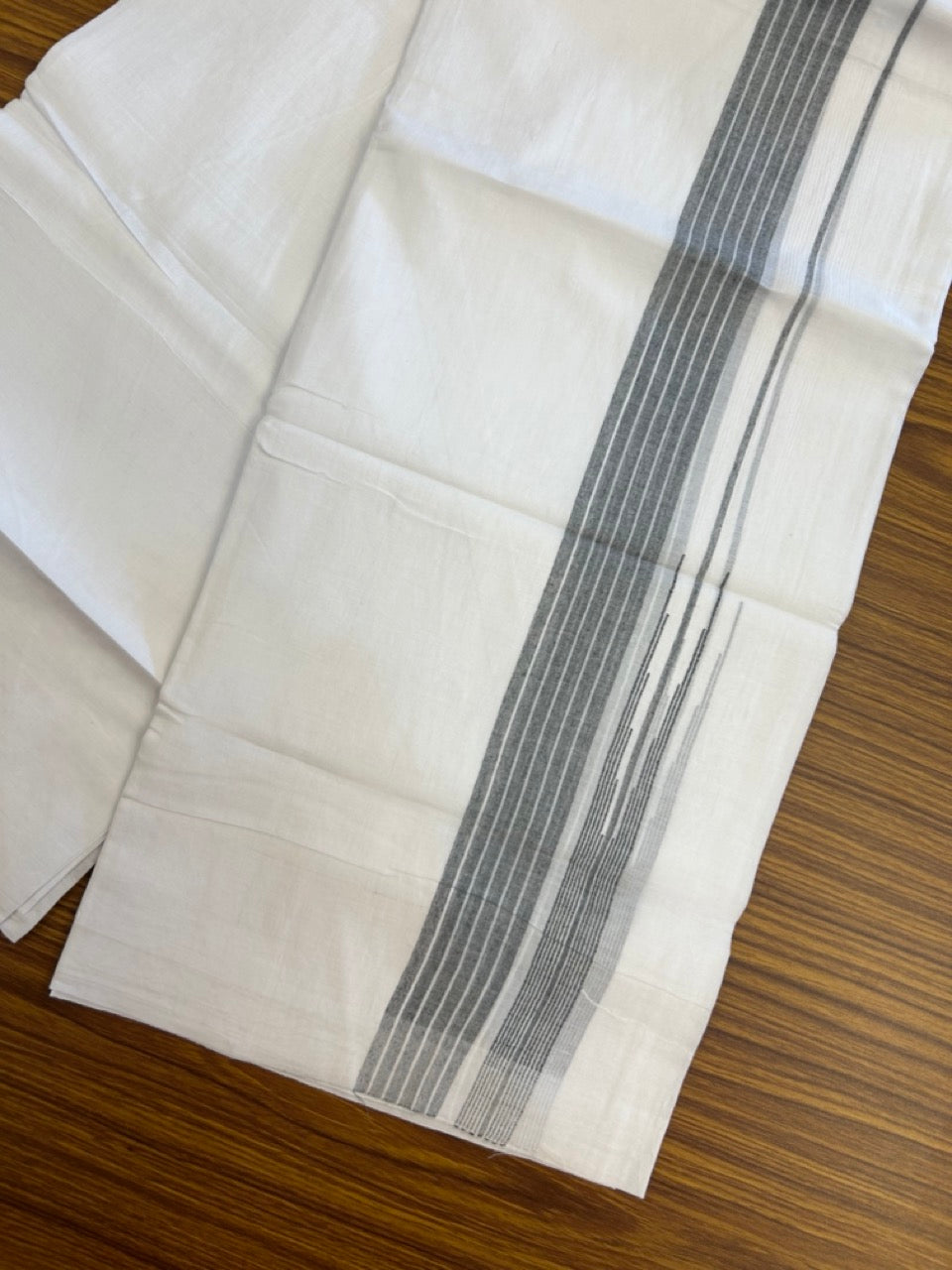 20% Discount ! Kaitharikada Balaramapuram 100% Pure Cotton Double Pure White Mundu/Dhoti - 100x80 - 1.5 inch Ash Black shaded striped chutty 3.90 mtr (8.5 muzham) - 75 KK5287 PMC