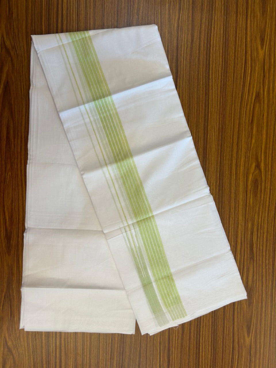 20% Discount ! Kaitharikada Balaramapuram 100% Pure Cotton Double Pure White Mundu/Dhoti - 100x80 - 1.5 inch Mint Green shaded striped chutty 3.90 mtr (8.5 muzham) - 76 KK5287 PMC