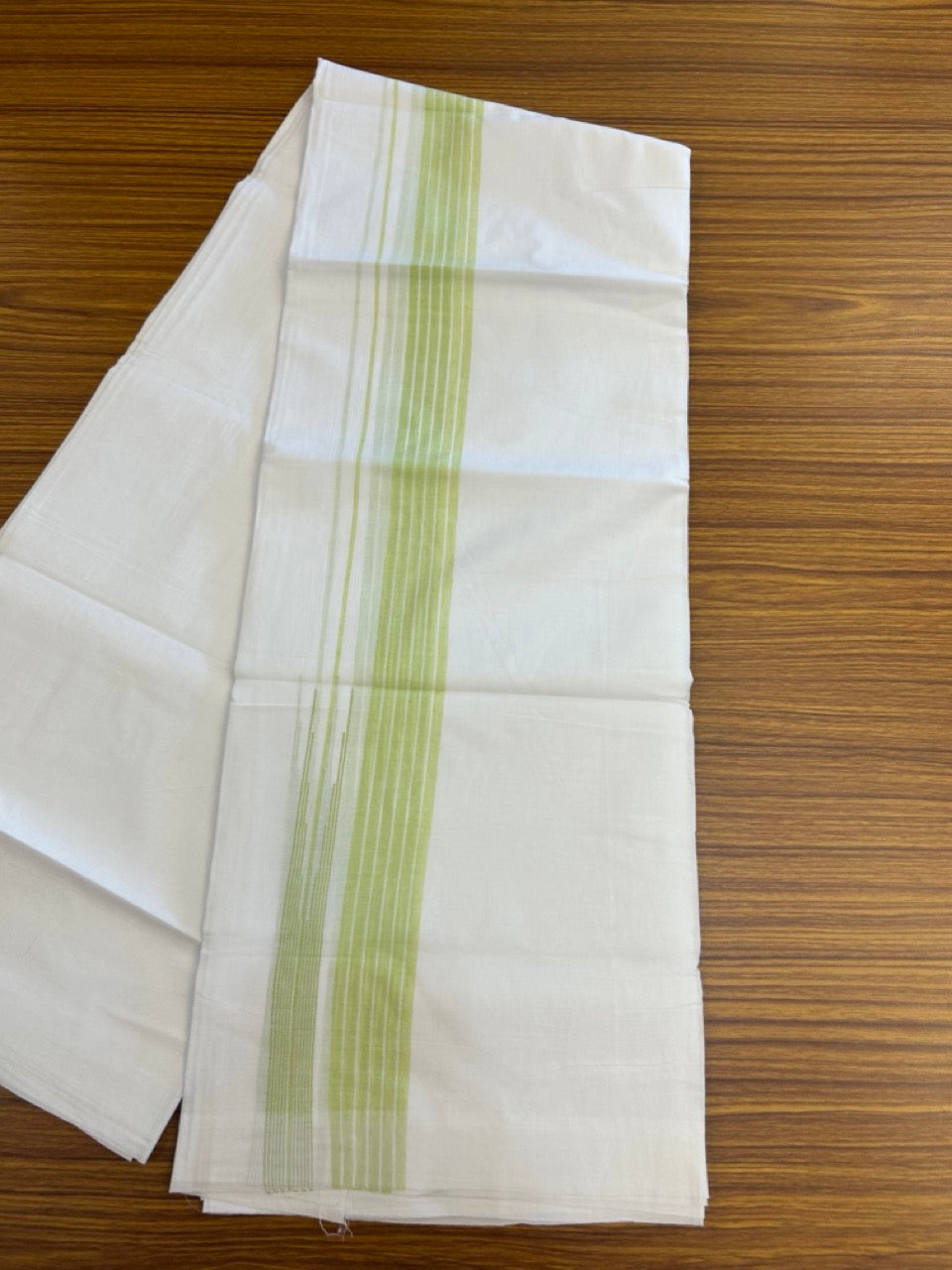 20% Discount ! Kaitharikada Balaramapuram 100% Pure Cotton Double Pure White Mundu/Dhoti - 100x80 - 1.5 inch Mint Green shaded striped chutty 3.90 mtr (8.5 muzham) - 76 KK5287 PMC