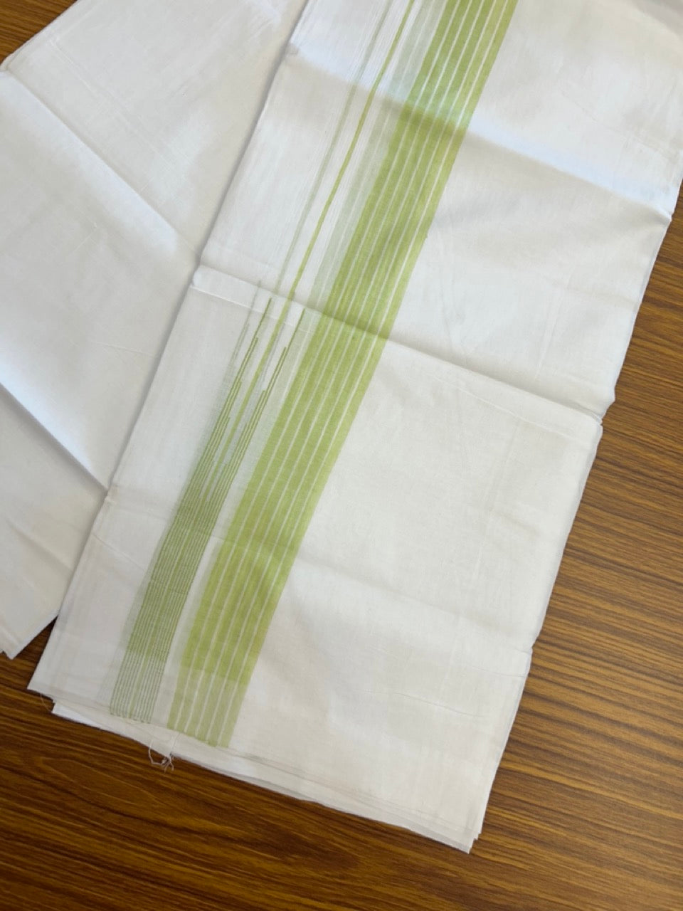 20% Discount ! Kaitharikada Balaramapuram 100% Pure Cotton Double Pure White Mundu/Dhoti - 100x80 - 1.5 inch Mint Green shaded striped chutty 3.90 mtr (8.5 muzham) - 76 KK5287 PMC
