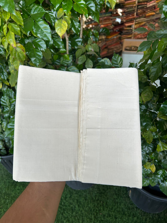 25% Discount! KaithariKada Handloom Unakkupaav - Kerala Handloom - 100% Pure Cotton Off White Double (Unbleached) Mundu/Dhoti - 100x80 - 1 cm White kara 4 mtr (8.5 Muzham) - 14 KK5353 REA