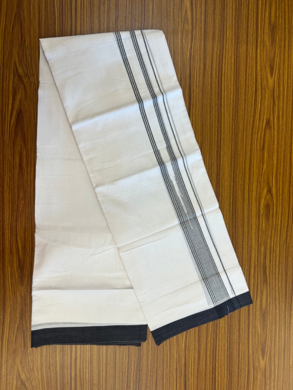20% Discount ! Kaitharikada Balaramapuram 100% Pure Cotton Double Pure White Mundu/Dhoti - 100x80 - 1.5 inch Black shaded striped chutty 3.90 mtr (8.5 muzham) - 61 KK5287 PMC