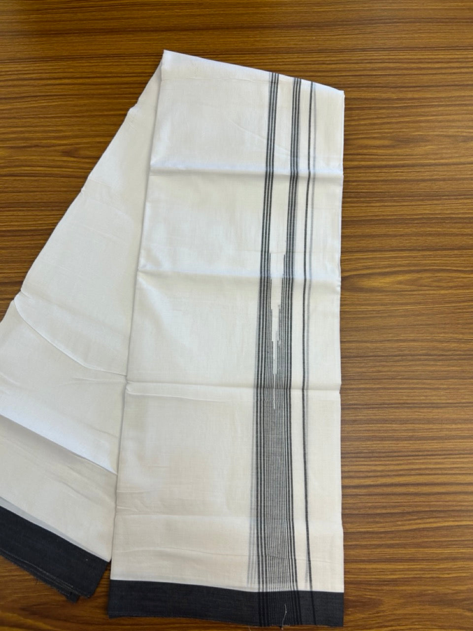 20% Discount ! Kaitharikada Balaramapuram 100% Pure Cotton Double Pure White Mundu/Dhoti - 100x80 - 1.5 inch Black shaded striped chutty 3.90 mtr (8.5 muzham) - 61 KK5287 PMC