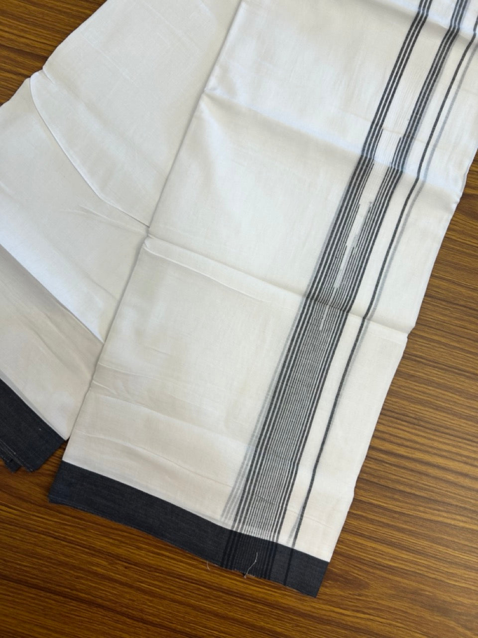 20% Discount ! Kaitharikada Balaramapuram 100% Pure Cotton Double Pure White Mundu/Dhoti - 100x80 - 1.5 inch Black shaded striped chutty 3.90 mtr (8.5 muzham) - 61 KK5287 PMC