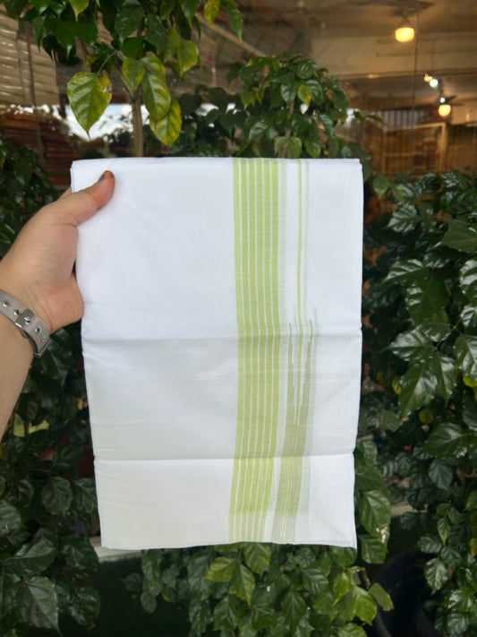 20% Discount ! Kaitharikada Balaramapuram 100% Pure Cotton Double Pure White Mundu/Dhoti - 100x80 - 1.5 inch Mint Green shaded striped chutty 3.90 mtr (8.5 muzham) - 76 KK5287 PMC