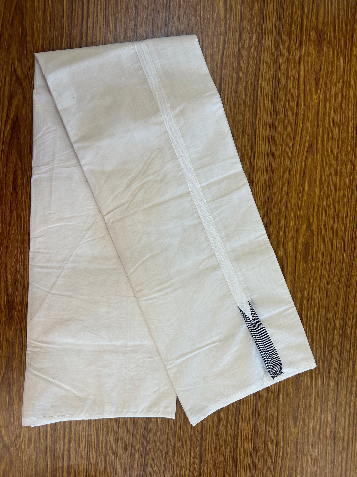 20% Discount!! KaithariKada Balaramapuram 100% Cotton Off White Double - (Unbleached) Mundu/Dhoti- 100x100 - 0.75 Inch Puliyilakkara Black Striped Chutty Kara - 4 mtr (8.5 muzham) - 4 KK5373 ASH