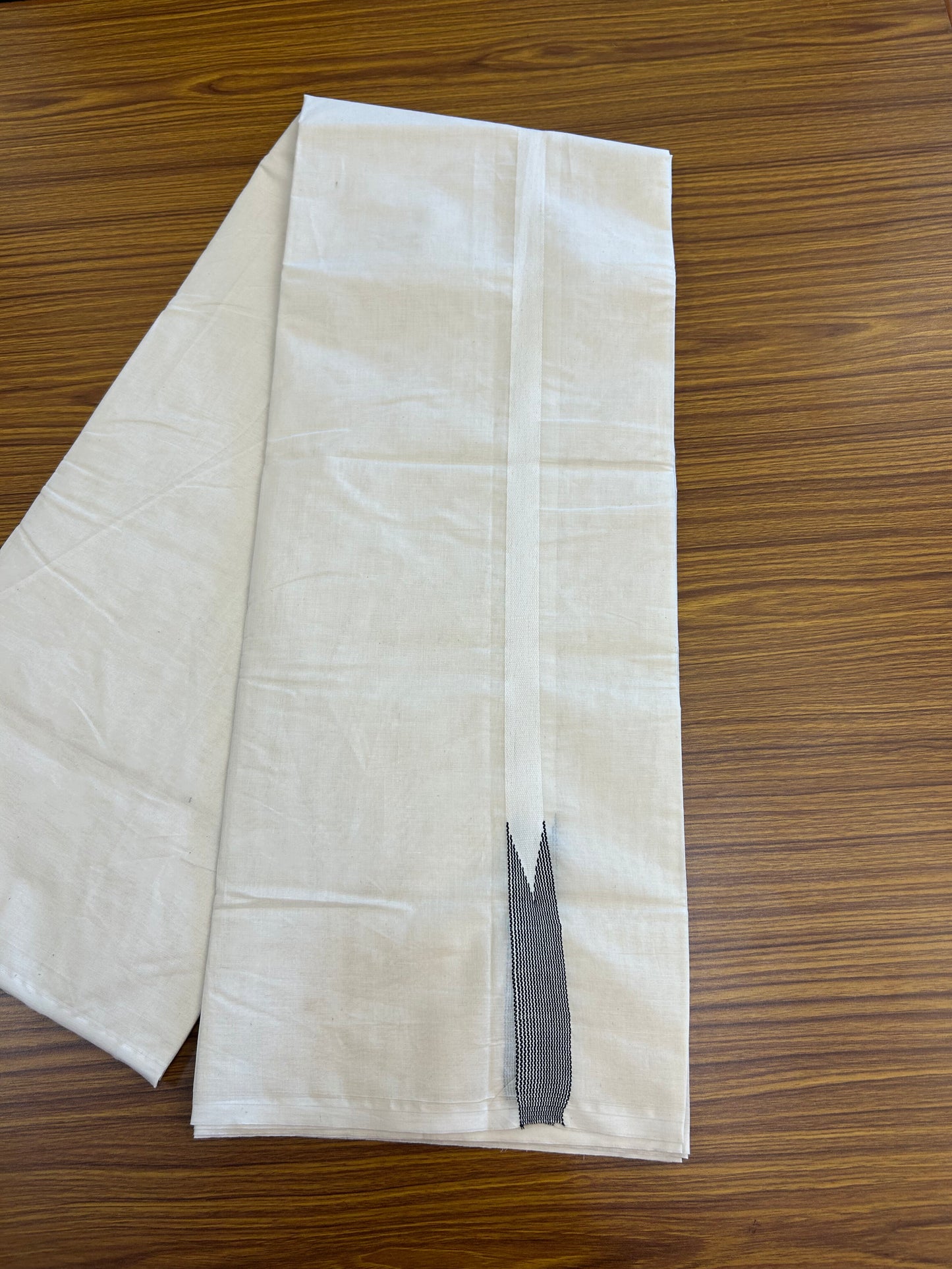 20% Discount!! KaithariKada Balaramapuram 100% Cotton Off White Double - (Unbleached) Mundu/Dhoti- 100x100 - 0.75 Inch Puliyilakkara Black Striped Chutty Kara - 4 mtr (8.5 muzham) - 4 KK5373 ASH