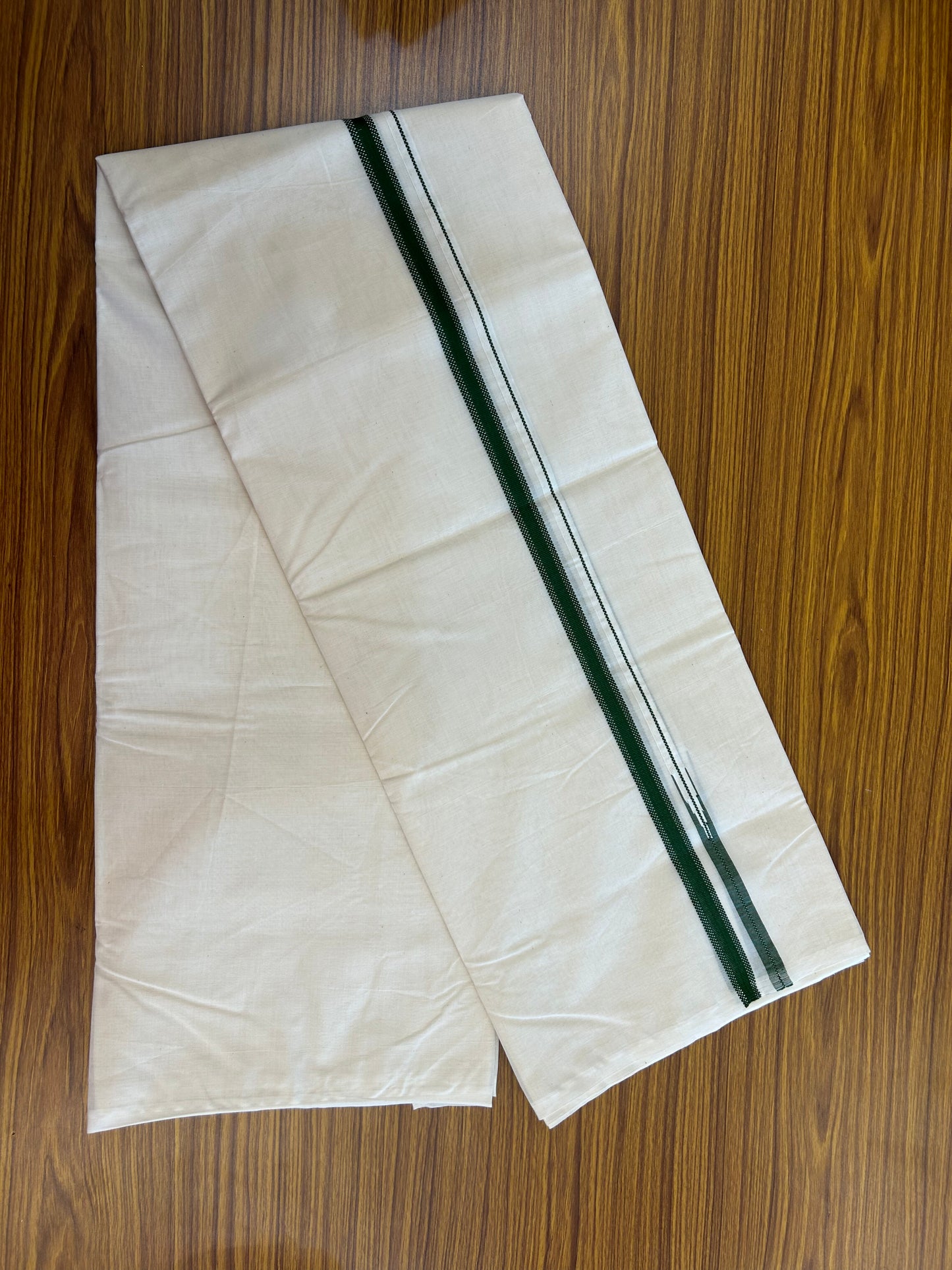 23% Discount! KaithariKada Balaramapuram 100% Cotton Double Off white Mundu/Dhoti- 100x100 - 0.75 inch Puliyilakkara Dark Green Chutty Kara - 4 mtr (8.5 muzham) - 1 KK5373 ASH