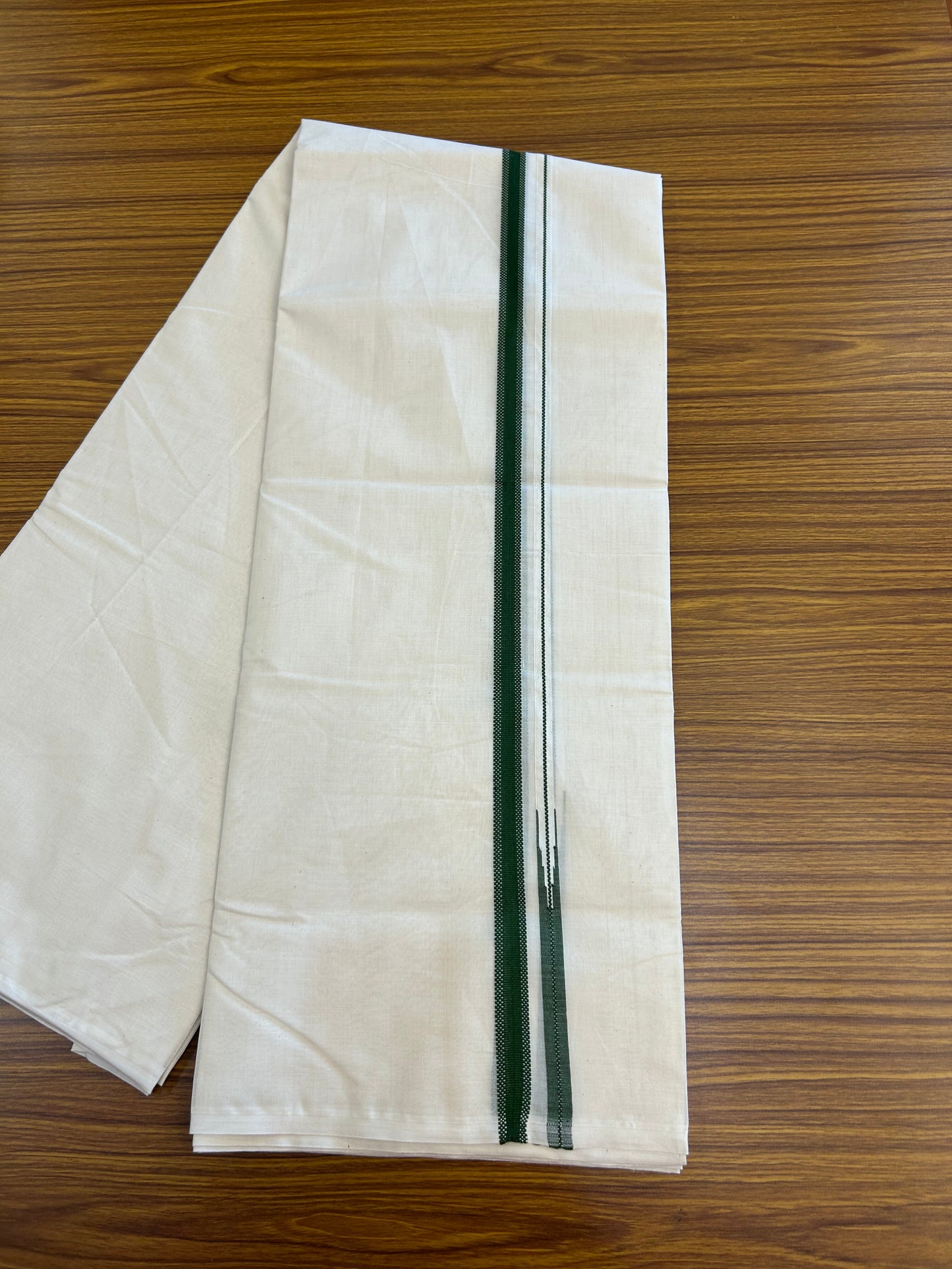 23% Discount! KaithariKada Balaramapuram 100% Cotton Double Off white Mundu/Dhoti- 100x100 - 0.75 inch Puliyilakkara Dark Green Chutty Kara - 4 mtr (8.5 muzham) - 1 KK5373 ASH