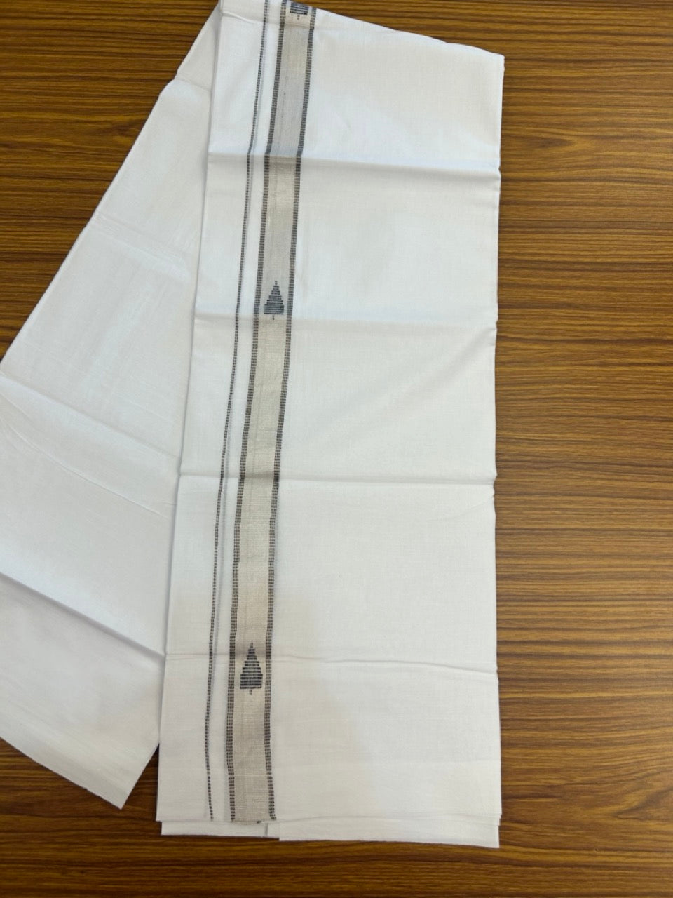 20% Discount ! Kaitharikada Balaramapuram 100% Cotton Pure White Double Mundu/Dothi - 100x80 - 1 inch Black & Silver Kasav Design Kara 3.90 mtr (8 muzham) - 26 KK5285 VAS