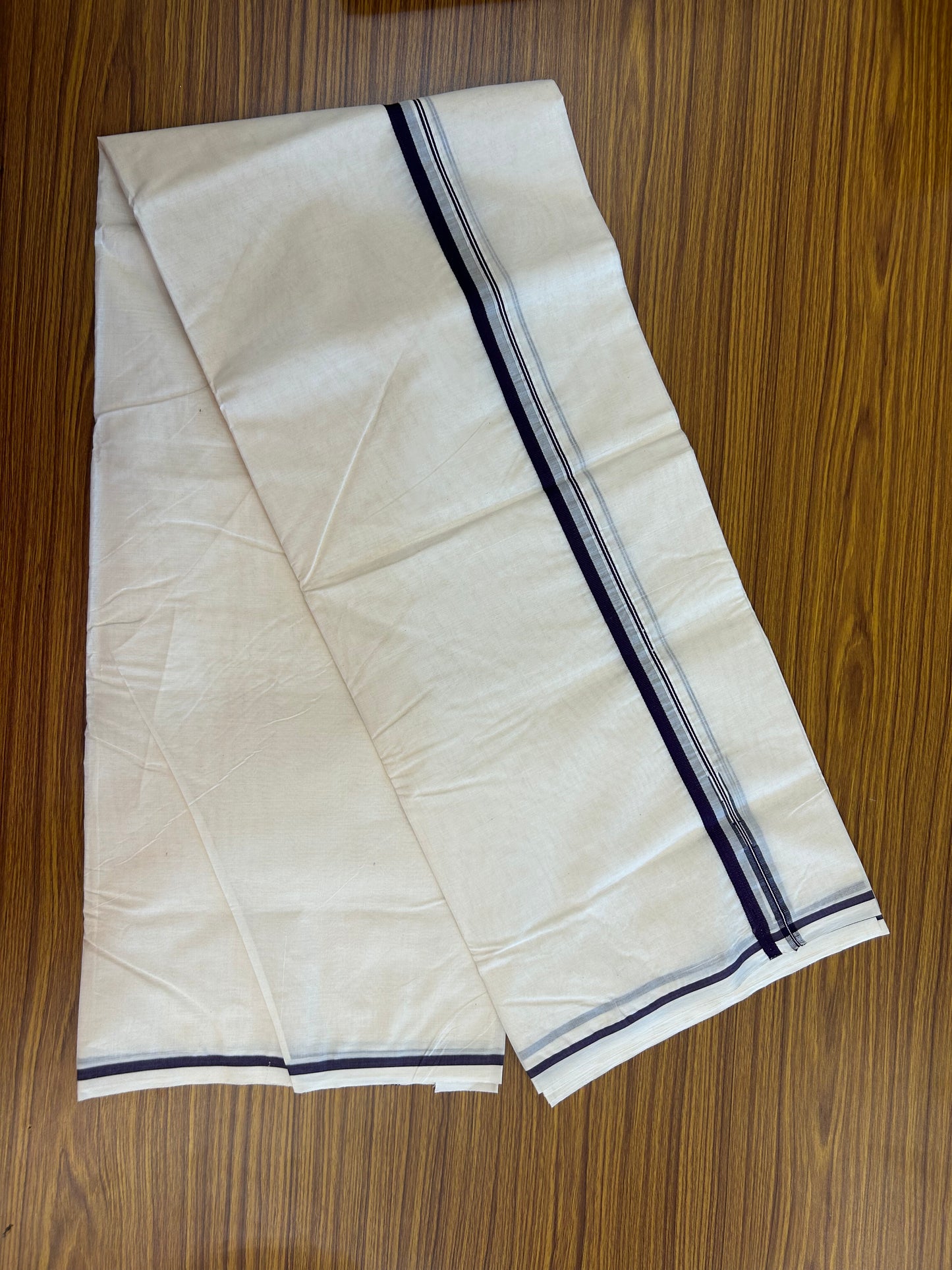 20% Discount !! KaithariKada Balaramapuram 100% Cotton Double Off White - (Unbleached) Mundu/Dhoti- 100X100 - 1 cm Puliyilakkara Deep Violet Chutty Kara (4.25 meter / 9.11 muzham) - 10 KK5373 ASH