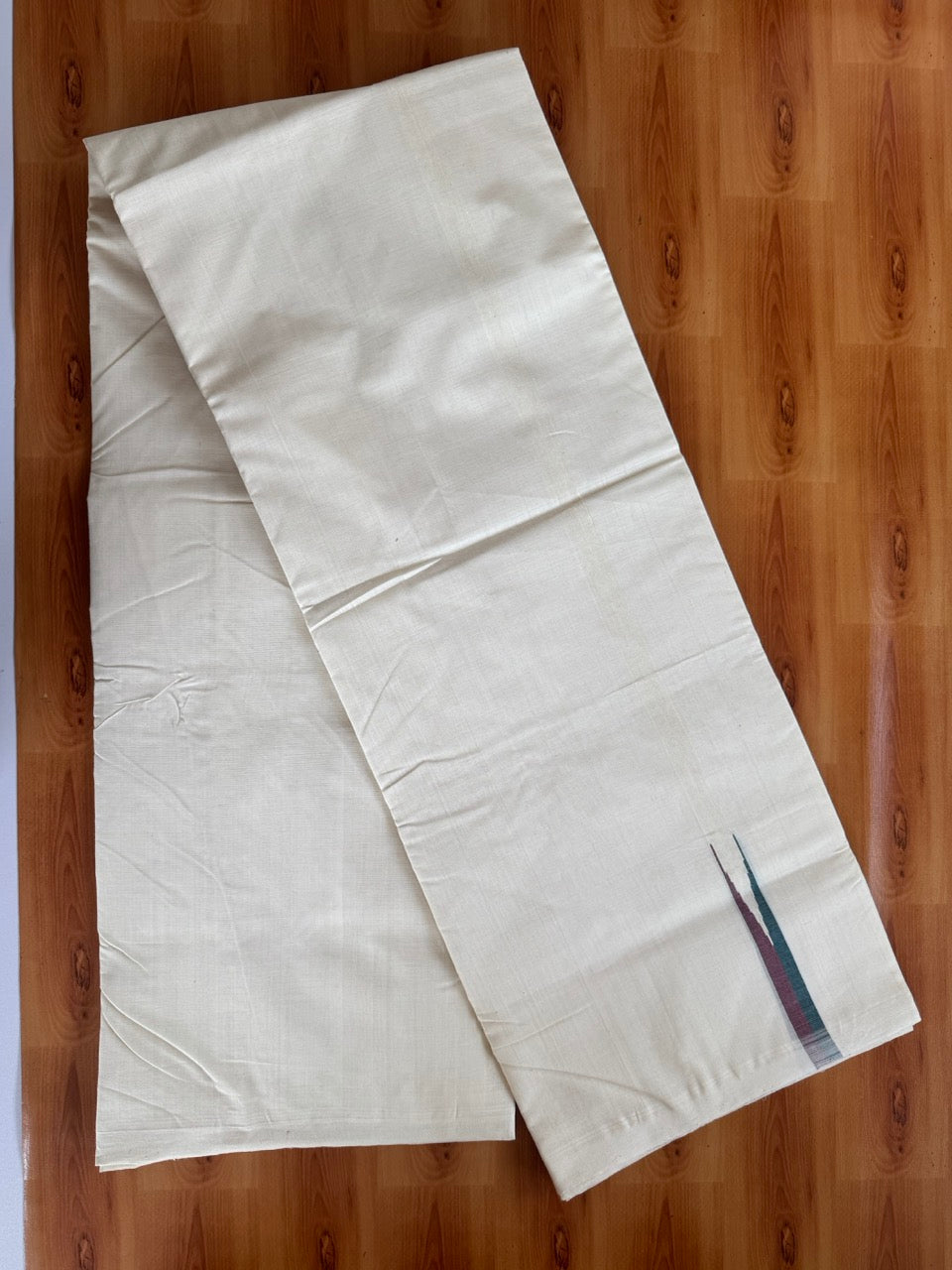 Double Off White (Unbleached) Mundu/Dhoti - 25% Discount!! KaithariKada Handloom Millpaav - 100% Pure Cotton - 80x90 - 0.75 inch Puliyilakkara Maroon & Dark Green Chutty 4 meter (8.5 muzham) - 10 KK5507 RAM