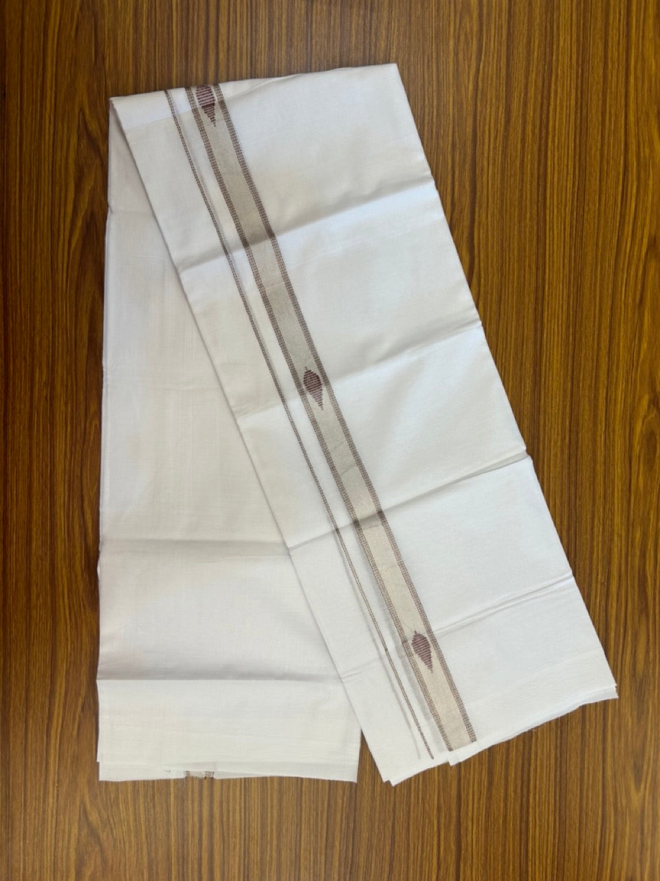 20% Discount ! Kaitharikada Balaramapuram 100% Cotton Pure White Double Mundu/Dothi - 100x80 - 1 inch Maroon & Silver Kasav Design Kara 3.90 mtr (8 muzham) - 31 KK5285 VAS