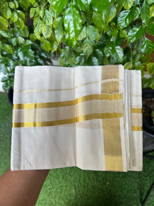 20% Discount!! KaithariKada Balaramapuram - 100% PURE Cotton OFF WHITE  (Unbleached) Neriyath - 1.75 Inch Kasavu Stripes Kara - 5KK5215 VIN