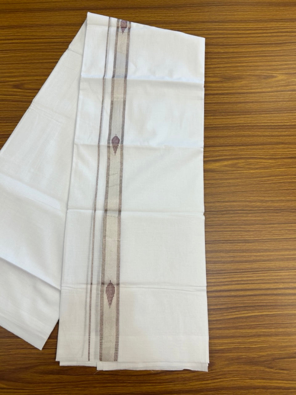 20% Discount ! Kaitharikada Balaramapuram 100% Cotton Pure White Double Mundu/Dothi - 100x80 - 1 inch Maroon & Silver Kasav Design Kara 3.90 mtr (8 muzham) - 31 KK5285 VAS