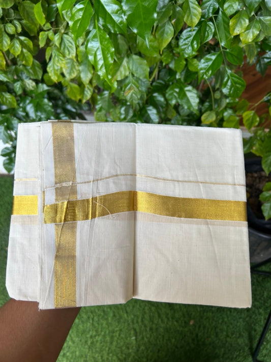 20% Discount!! KaithariKada Balaramapuram - 100% PURE Cotton OFF WHITE  (Unbleached) Neriyath - 1 Inch Kasavu Kara - 4KK5215 VIN