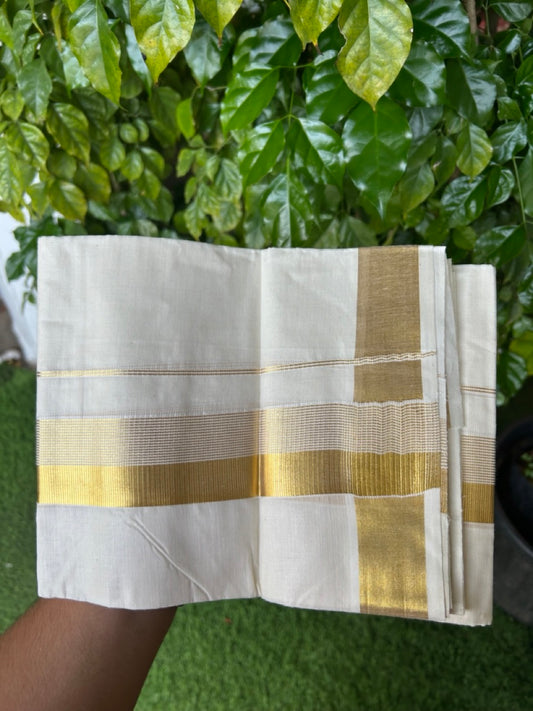 20% Discount!! KaithariKada Balaramapuram - 100% PURE Cotton OFF WHITE  (Unbleached) Neriyath - 1.75 Inch Kasavu Stripes Kara - 3KK5215 VIN