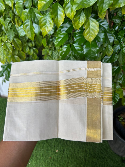 20% Discount!! KaithariKada Balaramapuram - 100% PURE Cotton OFF WHITE  (Unbleached) Neriyath - 1.75 Inch Kasavu Stripes Kara - 2KK5215 VIN