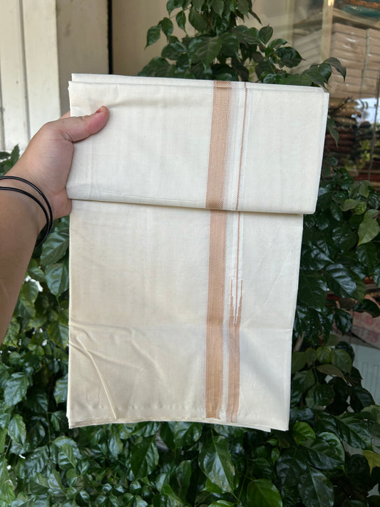 23% Discount! KaithariKada Balaramapuram 100% Cotton Double Off white Mundu/Dhoti- 100x100 - 0.75 inch Puliyilakkara Cream Chutty Kara - 4 mtr (8.5 muzham) - 4 KK5373 ASH