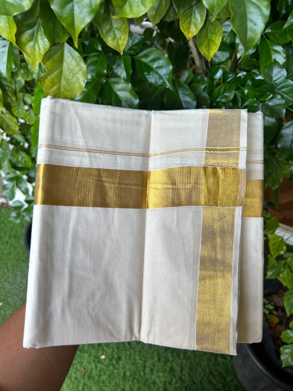 20% Discount !! KaithariKada Balaramapuram 100% Cotton Double Off white - (Unbleached) Mundu/Dhoti - 80x72 - 1.5 inch Kasavu Kara - 31KK5212 VIN