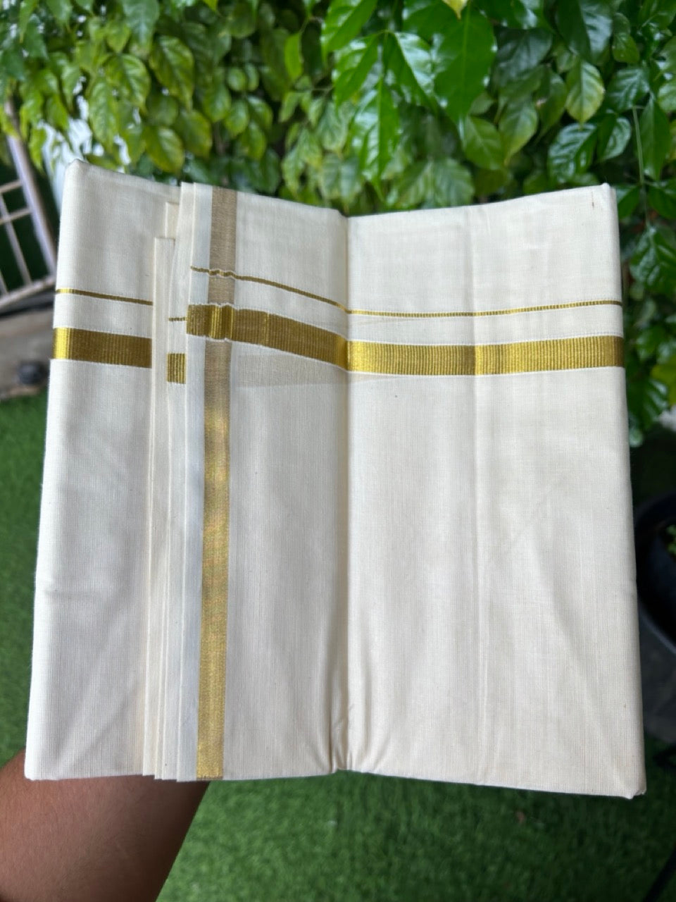 20% Discount !! KaithariKada Balaramapuram 100% Cotton Double Off white - (Unbleached) Mundu/Dhoti - 80x72 - 0.5 inch Kasavu Kara - 29KK5212 VIN