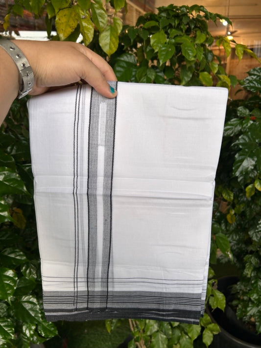20% Discount ! Kaitharikada Balaramapuram 100% Cotton Pure White Double Mundu/Dothi - 100x80 - 1.5 inch Black Stripes Chutty Kara 4 mtr (8.5 muzham) - 11 KK5255 VAS
