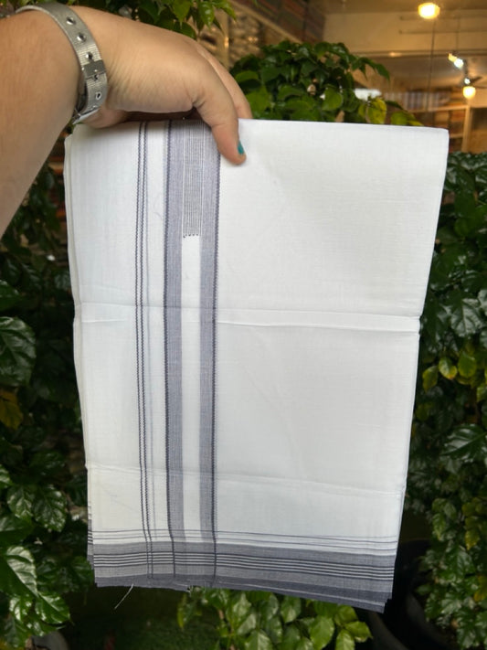 20% Discount ! Kaitharikada Balaramapuram 100% Cotton Pure White Double Mundu/Dothi - 100x80 - 1.5 inch Purple ash Stripes Chutty Kara 4 mtr (8.5 muzham) - 10 KK5255 VAS
