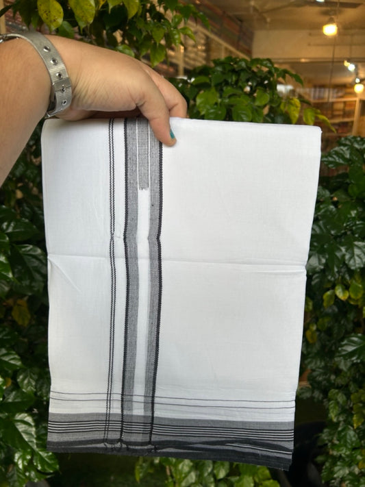 20% Discount ! Kaitharikada Balaramapuram 100% Cotton Pure White Double Mundu/Dothi - 100x80 - 1.5 inch Dark Sage Green Stripes Chutty Kara 4 mtr (8.5 muzham) - 9 KK5255 VAS